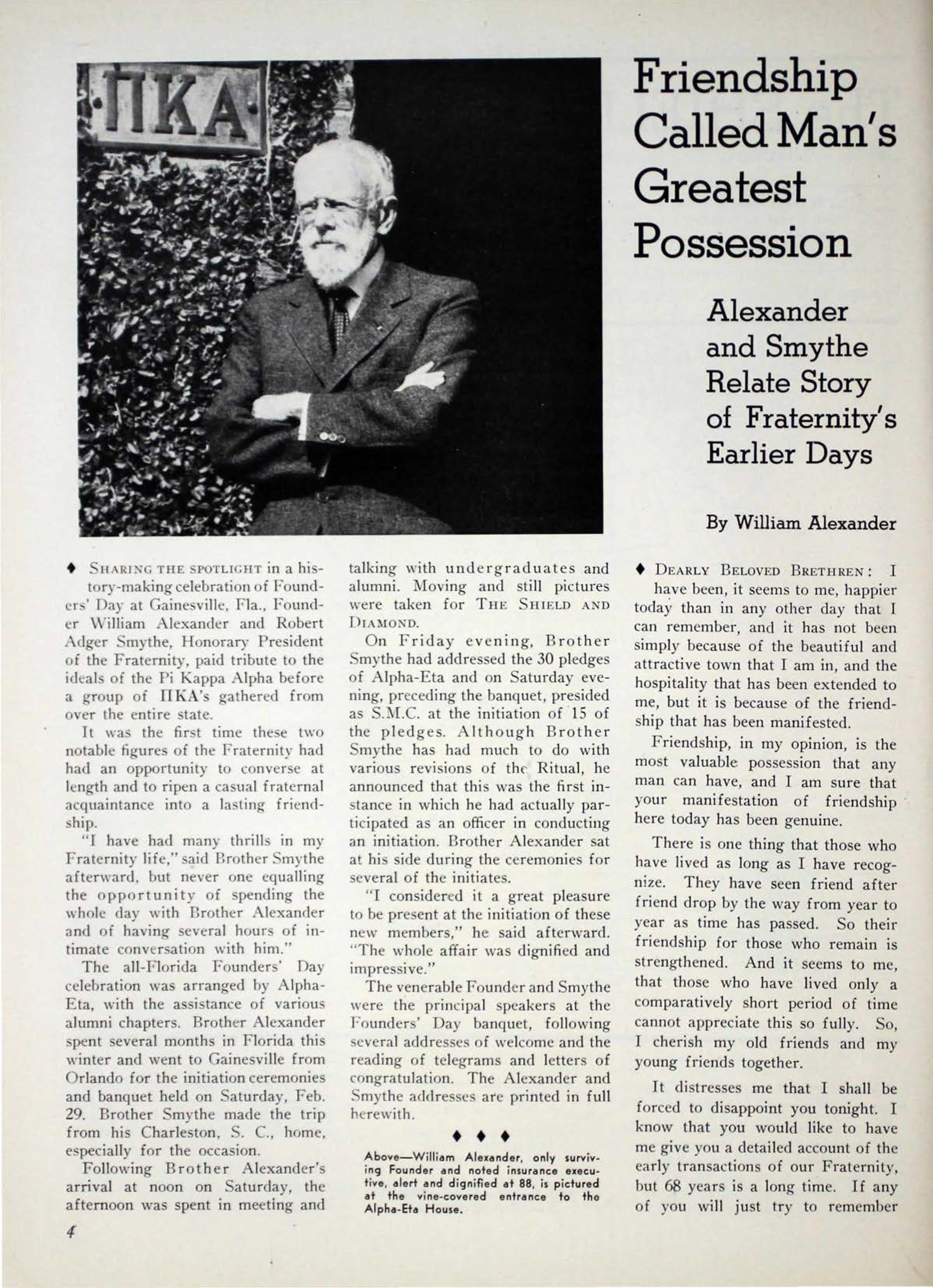 Friendship Called Man's Greatest Possession